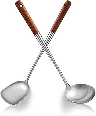 Wok Spatula & Ladle Set 43cm (Wooden Handle)