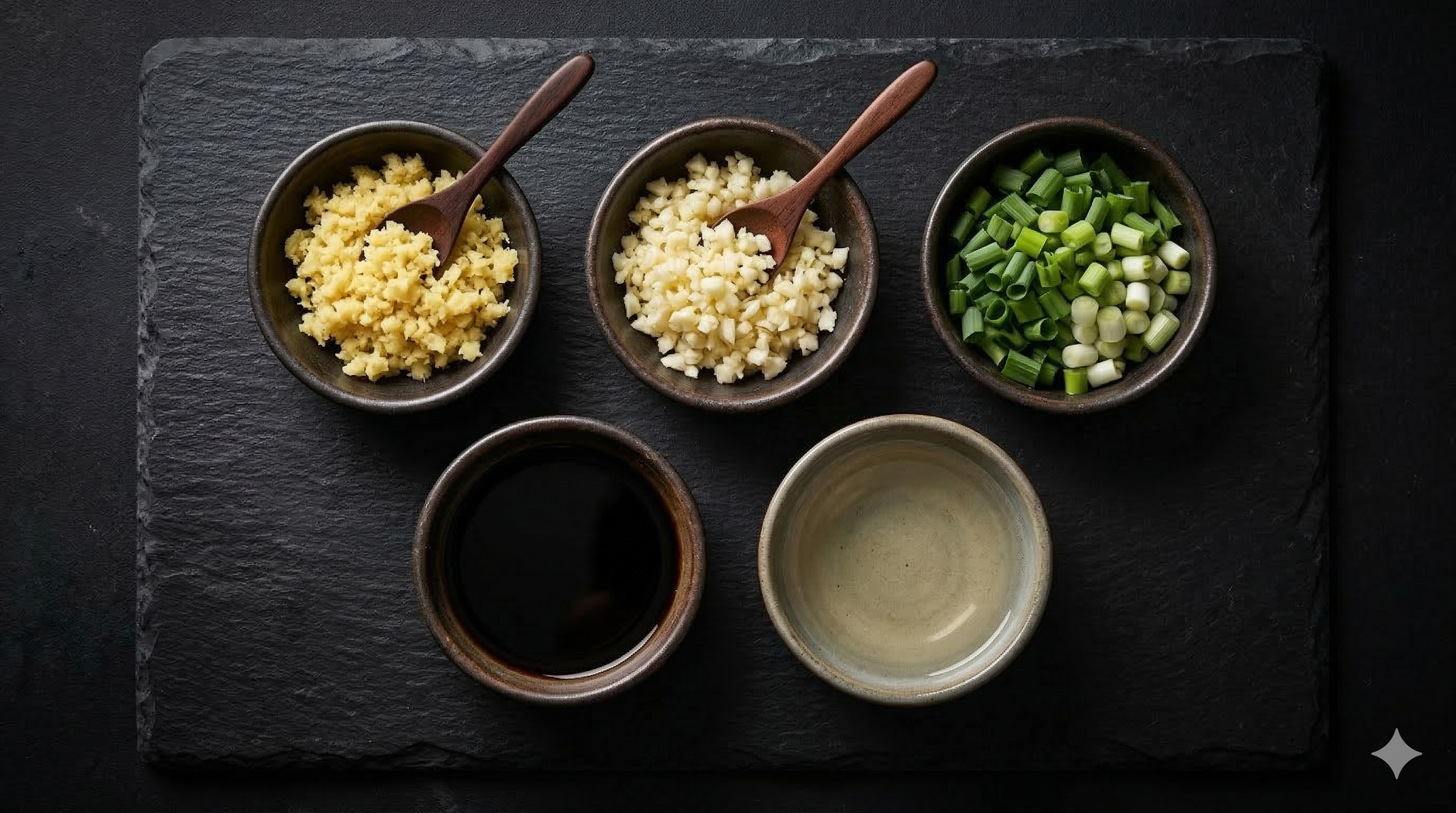 Garlic, ginger, celery and spring onions frying in a hot wok